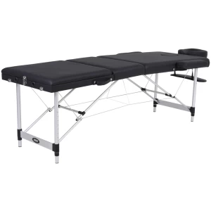 Canapea de masaj pliabil din aluminiu, 3 secțiuni cu accesorii - neagra, (lățime 60 cm)